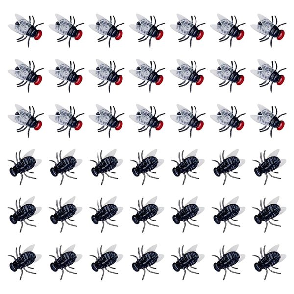 UUYYEO 100 Pcs Mini Plastic Flies Realistic Flies Fake Insects Prank Bug Trick Joke Props April Fools Day Props Halloween Party Favors