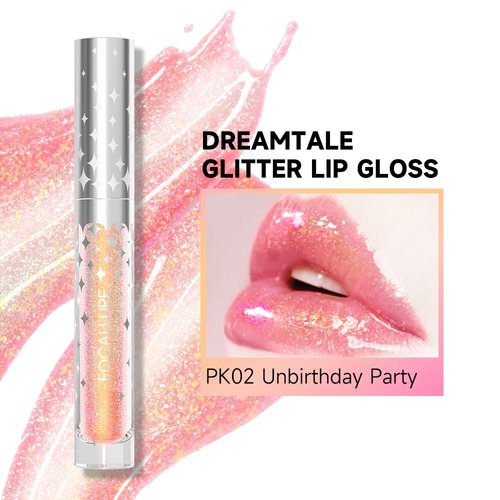 FOCALLURE Glitter Liquid Lipstick,Hydrating,Moisturizing Lip Gloss for Women,Sparkly Shimmer Lip Makeup,Long Lasting,Lightweight Formula for Lip Color and Shine,Unbirthday Party