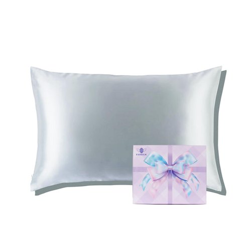 ESASILK 100% Mulberry Silk Pillowcase for Hair and Skin, 20x26'' Silver Grey Single Side Pure Silk Pillow Case with 100% Viscose Made from Bamboo Underside, 1 Pack (Silver Grey, Twin)