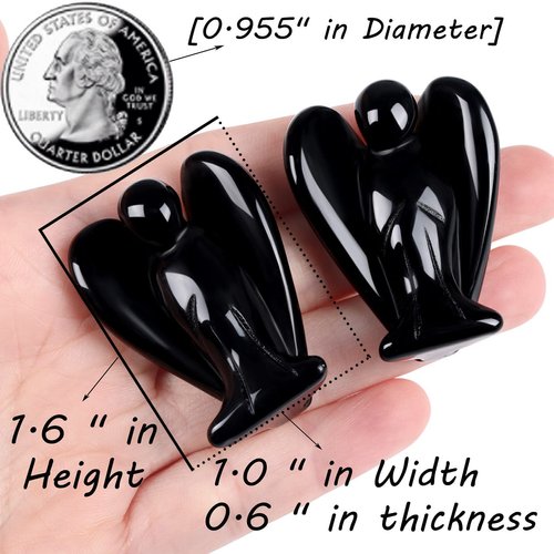 QINJIEJIE Black Obsidian Angel Crystals Healing Pocket Guardian Angel Decor Polished Healing Crystal Gemstone Carved Statue Peace Angel Figurine Spiritual Gift Meditation Protect for Angel Lover