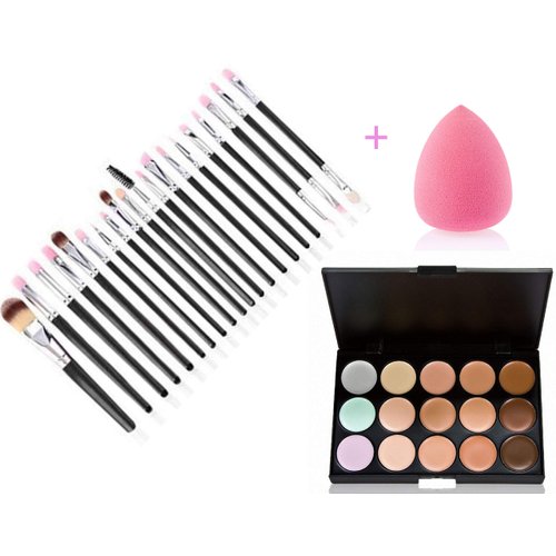(3 in 1 Value Pack) 15 Colors Contour Concealer Face Cream Makeup Palette Professional + SPONGE + 20PC Brushes