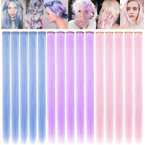 SARARHY Colored Hair Extensions Clip in for Girls and Kids 21inch Party Highlights Straight Multi...