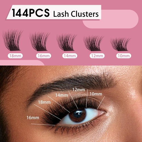 Mayhug Lash Clusters 144 Pcs, DIY 3D Cluster Eyelash Extensions, Natural Mink Eye Lash Clusters with Super Thin Band, Fluffy Lash Cluster Reusable Lash Extensions (Dramatic)
