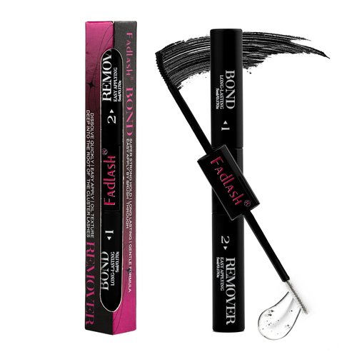 FADLASH Lash Bond and Remover, 2 in 1 Cluster Lash Glue and Lash Remover for Cluster Individual Lashes Soothing Non-Irritating Lash Adhesive Super Strong Hold 48 Hours Lash Glue Remover