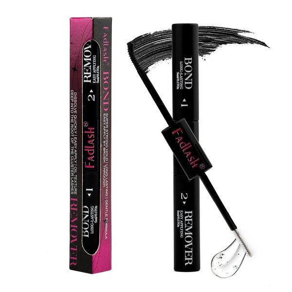 FADLASH Lash Bond and Remover, 2 in 1 Cluster Lash Glue and Lash Remover for Cluster Individual Lashes Soothing Non-Irritating Lash Adhesive Super Strong Hold 48 Hours Lash Glue Remover