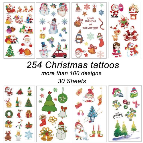 254PCS Christmas Tattoos Temporary for Kids - Holiday/Christmas Stocking Stuffers - Xmas Party Goodie/Gift Bags Favors Supplies (30 Sheets)