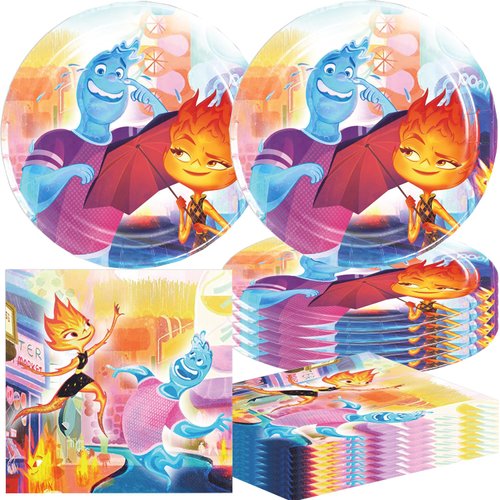 Omto 40Pack Elemental Party Supplies include 7" 20Pcs plates, 20 napkins for Elemental birthday party decoration