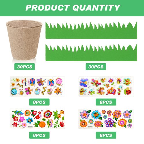 Jecery 30 Sets Garden Paper Craft Kit Planting Kit Pot for Foam Flower Pots for Bulk Craft Kits for Flower Planting Growing Kit Flower Pot Crafts for DIY Painting
