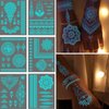 Glow-in Dark Temporary Tattoos Set- 6Sheets Luminous Flower Henna Fake Tattoo Sticker Sexy Lace Henna Waterproof Removable Tattoos for Face Body Night Tattoos Party Supplies Decoration(fluorescence)
