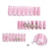 Long Square Press on Nails RTKHFZE French Fake Nails with Rhinestones Designs Artificial Nails Flower and Butterfly Press on Nails Pink Full Cover Acrylic Nails Stick on Nails for Women Manicure