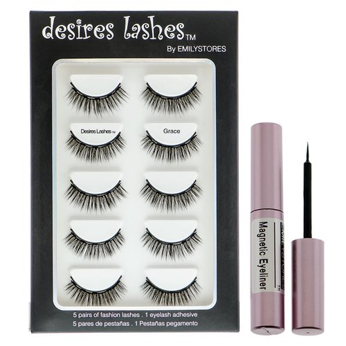 DESIRES LASHES By EMILYSTORES Magnetic Eyelashes Natural Magnet Faux-Lashes Multipack Kit 5Pairs, Grace