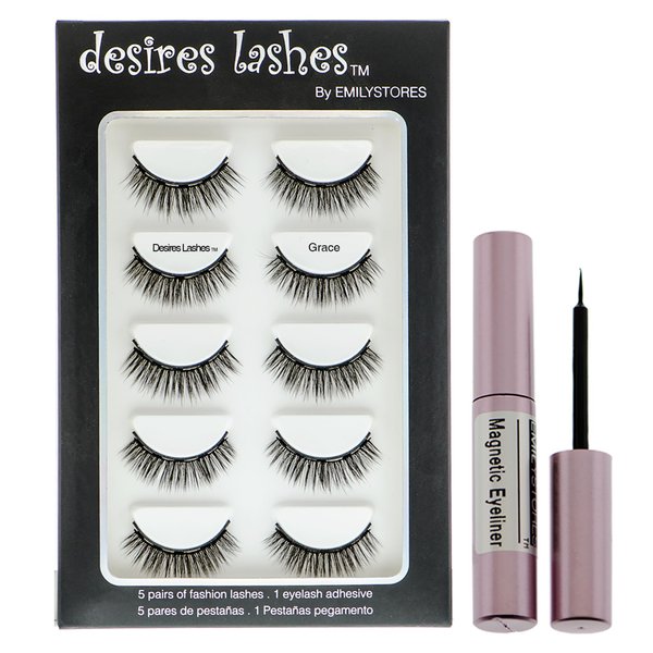 DESIRES LASHES By EMILYSTORES Magnetic Eyelashes Natural Magnet Faux-Lashes Multipack Kit 5Pairs, Grace