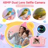 Kids Camera Toys for Ages 3 4 5 6 7 8 9 Girls, 48MP Dual Lens Toddler Camera Kids Digital Camera Christmas Birthday Gift for Kids, Kids Video Camera Selfie Camera with 32G SD Card, Silicone Cover