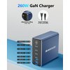 Aluminum Alloy USB C Charger 260W GaN Charger Fast USB C Charging Station 7 Ports 65W Laptop Charger for MacBook Pro/Air/iPad Pro/iPhone (Blue)