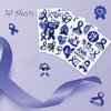 WANDIC 30 Sheets Blue Ribbon Temporary Tattoos, Colon Cancer Awareness Tattoo Sticker Prostate Cancer Awareness Stickers for Charity for Decoration Eveny
