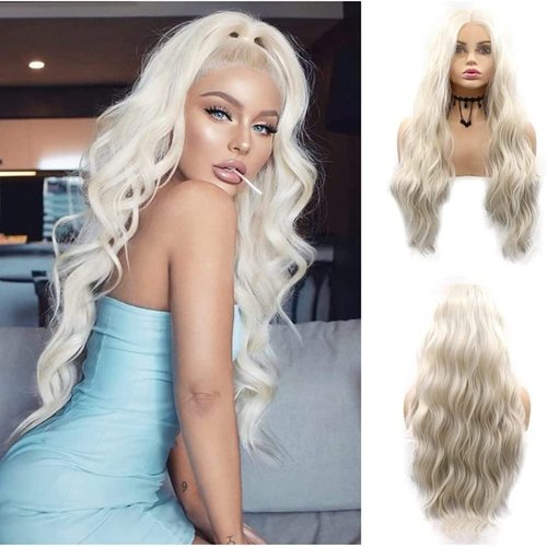 xiweiya Wigs Platinum Blonde Lace Front Wigs Synthetic Loose Wavy Wigs For White Women Middle Part Long Curly Wigs Daenerys Cosplay Wig Heat Resistant Drag Queen Wigs