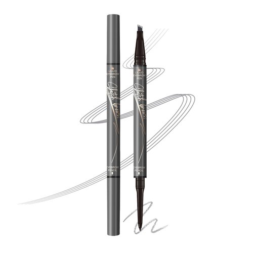 Music Flower eyebrow pencil,Dual-Ended Microfilling Eyebrow Pen, Liquid Eyebrow Pen with 4 Micro Brush-Tip Applicator & Brow Defining Eyebrow Pencil with Precision Tip (Dark Grey)