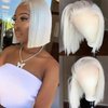 Guanyuhair 13x4#60 Color Platinum Blonde Short Bob Wigs Lace Front Wig Human Hair With Pre Plucked Brazilian Ash Blonde Straight Bob Wig (10inch)