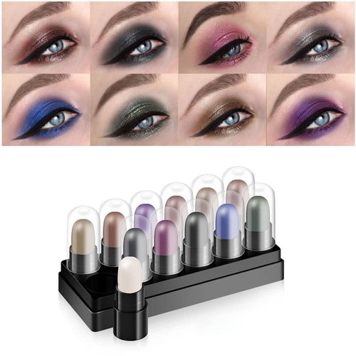BINGBRUSH 12 Colors Glitter Gradient Eyeshadow Eye shadow Stick Pen Makeup Set, DNM Waterproof Shimmer Pink Eyeshadow Sticks Smoky Makeup Cosmetic (Bright color)