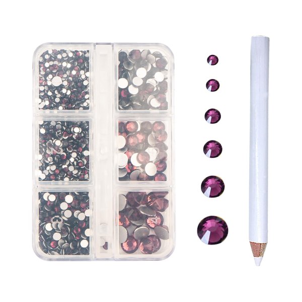 2000Pcs Dark Purple Flatback Rhinestones for Nail Art,Mix 6 Size Flat Back Glass Rhinestone Half Round Crystals Rhinestones for Craft DIY with Picking Pen,SS4-SS30