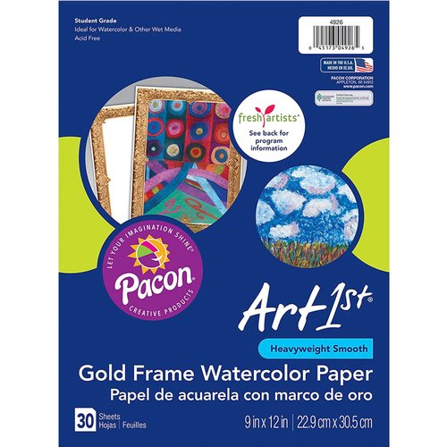 UCREATE - PAC4926 UCreate Gold Frame Watercolor Paper, Gold Frame, 9" x 12", 30 Sheets