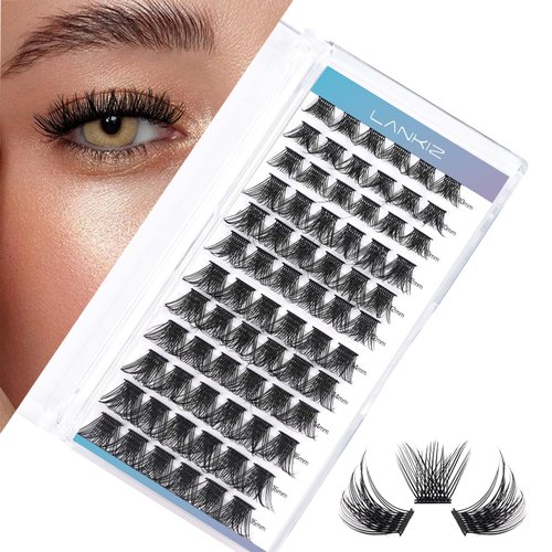 LANKIZ Lash Clusters DIY Lash Extensions Individual Lashes Natural Eyelash Clusters Extensions Soft and Lightweight Resuale Wide Band Cluster Lashes for Home Use (C01,D-MIX10-16mm)