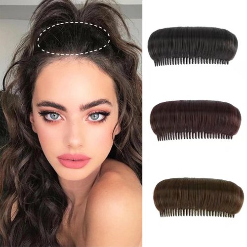 3 PCS Invisible Fluffy Synthetic Hair Clip Bump Up Combs Clips for Women Lady Girls - Black and Brown, DIY Styling Insert Hair Accessories