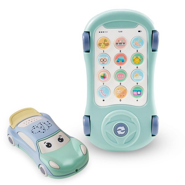 Baby Phone Toy with Music Light Mini Projector, 4 Mode Learning Toddler Infant Soothing Car Toys - Number Counting Color Animal Sound Fun Smart Phones, Lullaby Fine Motor Hand Activity Playing(Blue)