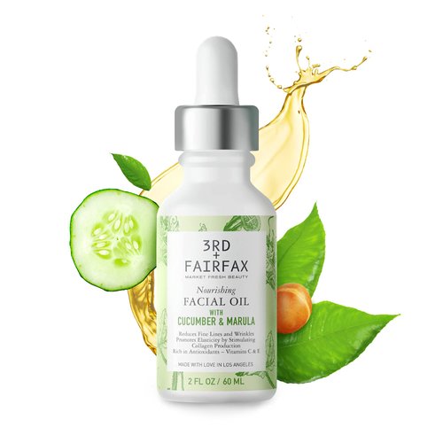 3rd + Fairfax Beauty - Nourishing Facial Oil with Cucumber and Marula, Lightweight Face Oil for Women, Nourishing Face Oil, 2 Oz
