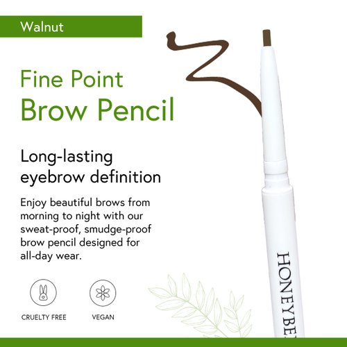 Honeybee Gardens Fine Point Brow Pencil, Walnut, Long-Lasting Eyebrow Definition, Vegan, Cruelty-Free Beauty
