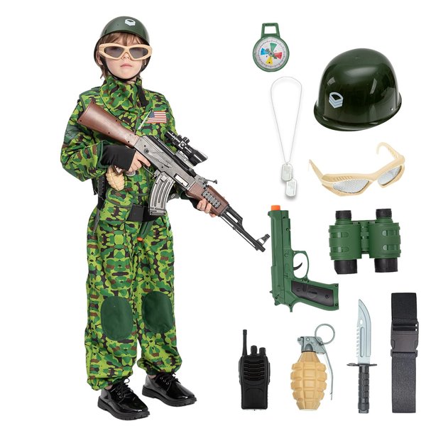 Army Costume for Kids with Toys Accessories Military Soldier Halloween Costumes for Boys Toddler Deluxe