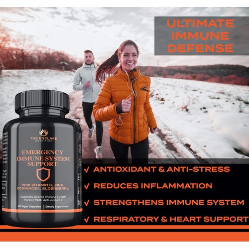 THE ENCLARE NUTRITION Immune Support Vitamins: 10in1 Antioxidant Immunity Booster, Respiratory Support: Vitamin C, B6, E, Elderberry, Zinc, Echinacea, Turmeric, Garlic, Probiotic, L-Glutamine (3)