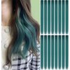 SHKJCHP 16 Pcs Straight One Color Party Highlights Clip on in Hair Extensions Colored Hair Streak Synthetic Hairpieces (Dark teal)