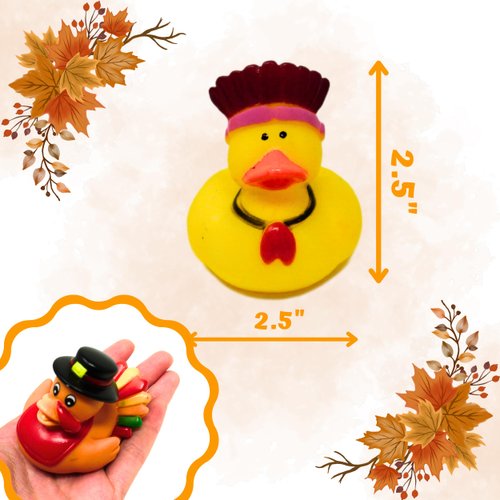 4E's Novelty Thanksgiving Rubber Duckies (12 Pack) Thanksgiving Themed Rubber Ducks Bulk Turkey & Pilgrim Ducks, Thanksgiving Party Favors Supplies for Kids Adults, Table Centerpiece, Bath Toys