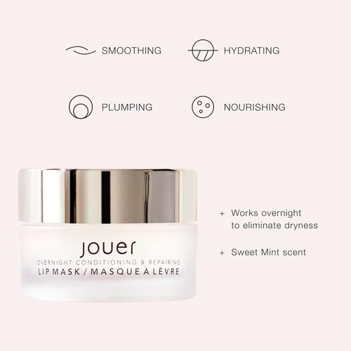 Jouer Mint Overnight Lip Masque – Moisturizing Lip Treatment - Lip Mask Formulated with Maxi Lip for Plumper Lips and Visual Fullness - Shea Butter for Hydration