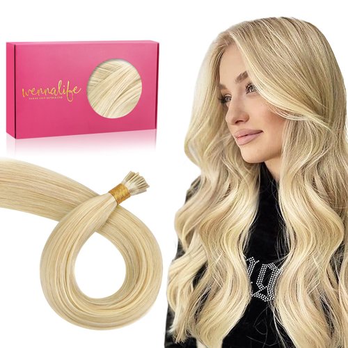 WENNALIFE I Tip Hair Extensions Human Hair, 50g 50s 20 Inch Light Blonde Highlighted Golden Blonde Remy Itip Human Hair Extensions Invisible Itips Straight I Tips Fusion Extensions Real Human Hair