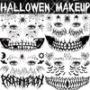 COKTAK 4 Sheet Scary Halloween Face Tattoos For Women Men Adults, Fake Wound Scars Witch Makeup For Halloween Chucky Zombie Makeup Kit, 3D Spider Web Face Tattoo Sticker Halloween Face Decals Paint