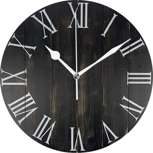 LANEABUY Rustic Wooden Farmhouse Wall Clock Black 12 Inch Silent Non Ticking Battery Operated Home Decor Wall Clocks for Living Room, Bedroom, Kitchen
