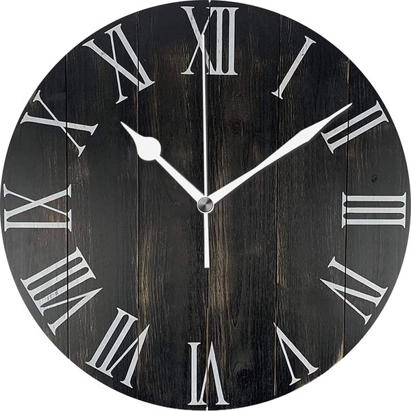 LANEABUY Rustic Wooden Farmhouse Wall Clock Black 12 Inch Silent Non Ticking Battery Operated Home Decor Wall Clocks for Living Room, Bedroom, Kitchen