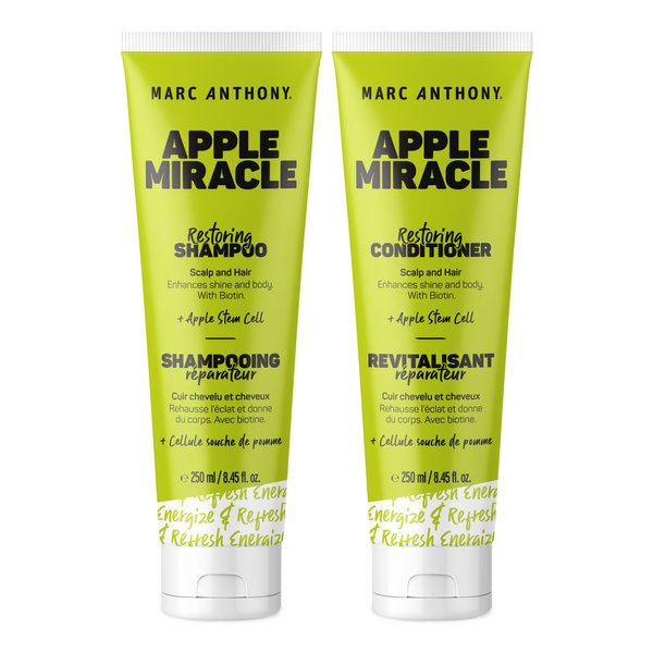 Marc Anthony Shampoo and Conditioner Set, Restoring Apple Miracle - Shine & Volume, Hair Growth, Breakage & Frizz Control - Apple Extract, Biotin, Keratin, & Grapeseed Oil - Dry Scalp & Damaged Hair(Packaging may vary)