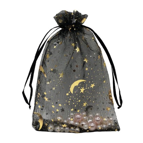 Jexila 100PCS Black Organza Bags 5''X7'' Small Mesh Gift Bags Drawstring Jewelry Bag for Birthday Wedding Party Favor Halloween Goodie Candy Bags
