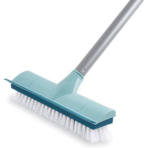 BOOMJOY Floor Scrub Brush with Long Handle, 50" Stiff Brush and Scrape, for Cleaning Bathroom, Kitchen and Deck, Blue