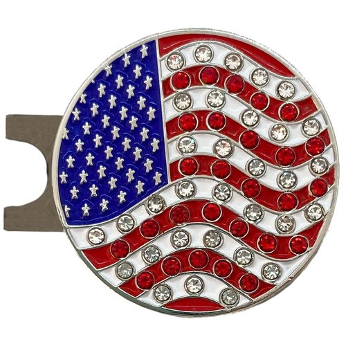 Giggle Golf Bling Golf Ball Marker with A Standard Magnetic Hat Clip | Great Gift for Women (USA Flag)