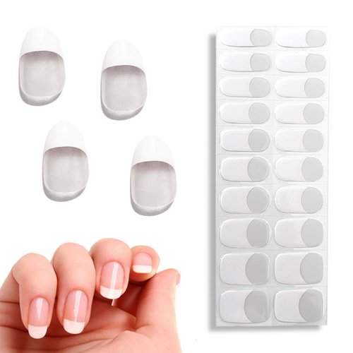 Gallasy 20pcs Semi Gel Nail Stickers, Semi Cured UV Gel Nail Strips, French Tip Nail Stickers with Manicure Tools Kit