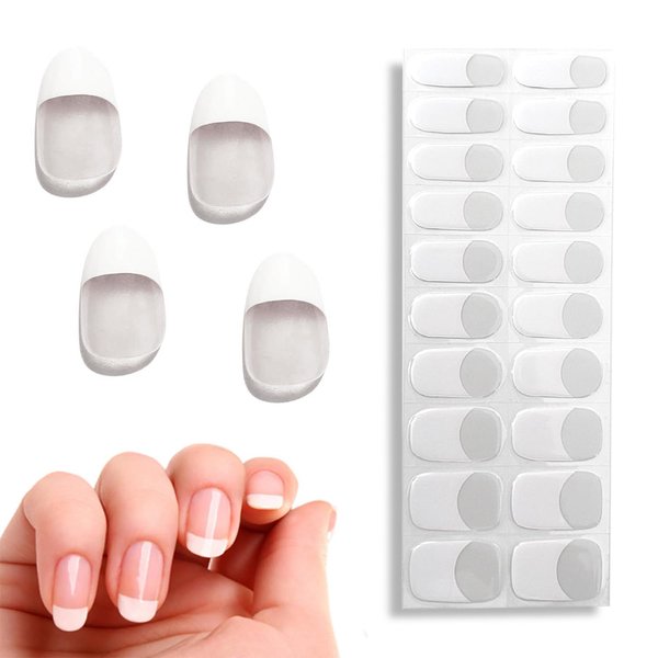 Gallasy 20pcs Semi Gel Nail Stickers, Semi Cured UV Gel Nail Strips, French Tip Nail Stickers with Manicure Tools Kit