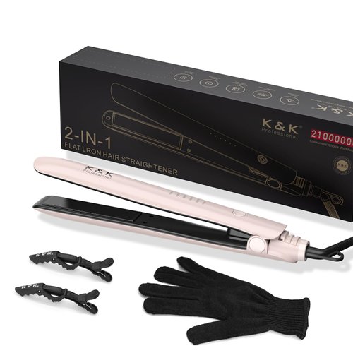1 inch Hair Straightener Iron Ceramic Flat Iron 450 Degrees Hair Straightener and Curler 2 in 1 15s Fast Heat Straightening Iron for Hair (Pink)