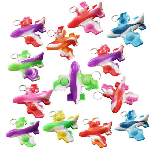 Roaqua 20 Packs Bulk Airplane shape Fidget Bubble Mini Pop Fidget Keychain，Summer Birthday Party Favors Supplies Student Prizes