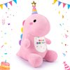 Pink Happy Birthday Dinosaur Stuffed Animal, 11.8'' Kawaii Soft Dino Plush Toys, Dinosaur Plushir Birthday Gift for Her Girls Boys Girlfriend, Valentine Day, Sweet Romantic Anniversary Christmas Gift