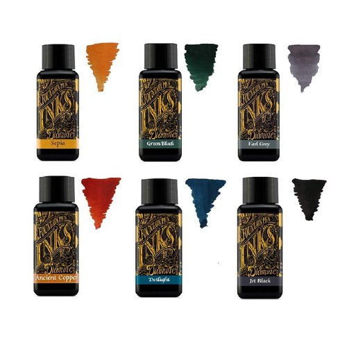Diamine Ink for Fountain Pen 30 ml – Base Colour – 6 Bottles – Sepia, Green Black, Earl Grey, Ancient Copper, Twilight, Jet Black