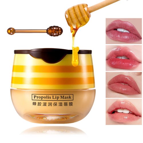 Lip Balm Honey Pot,Propolis Sleeping Lip Mask Lip Scrubs Exfoliator,Honey Moisturzing Lip Balm,Reduce and Improve Lip Lines,Easy to Apply & Carry,Hydrating & Prevention Dry and Cracked Lip